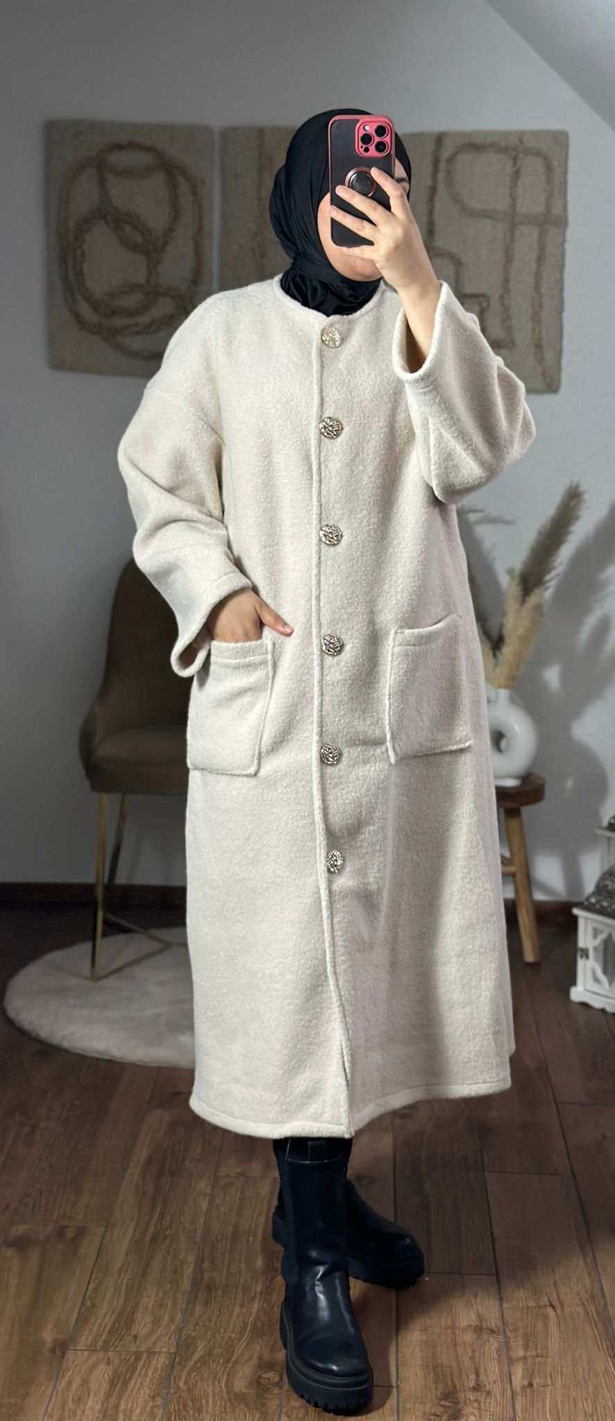 YAMNAs langer wintermantel mit grossen knopfen und Vordertaschen