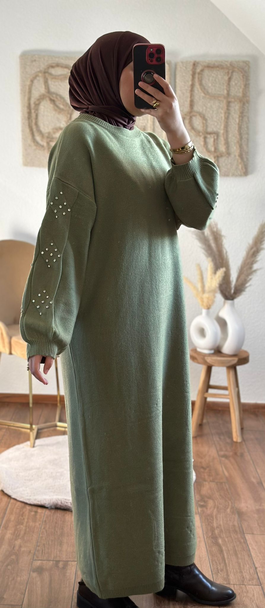 Kleid Mit Ärmel-Details in grun