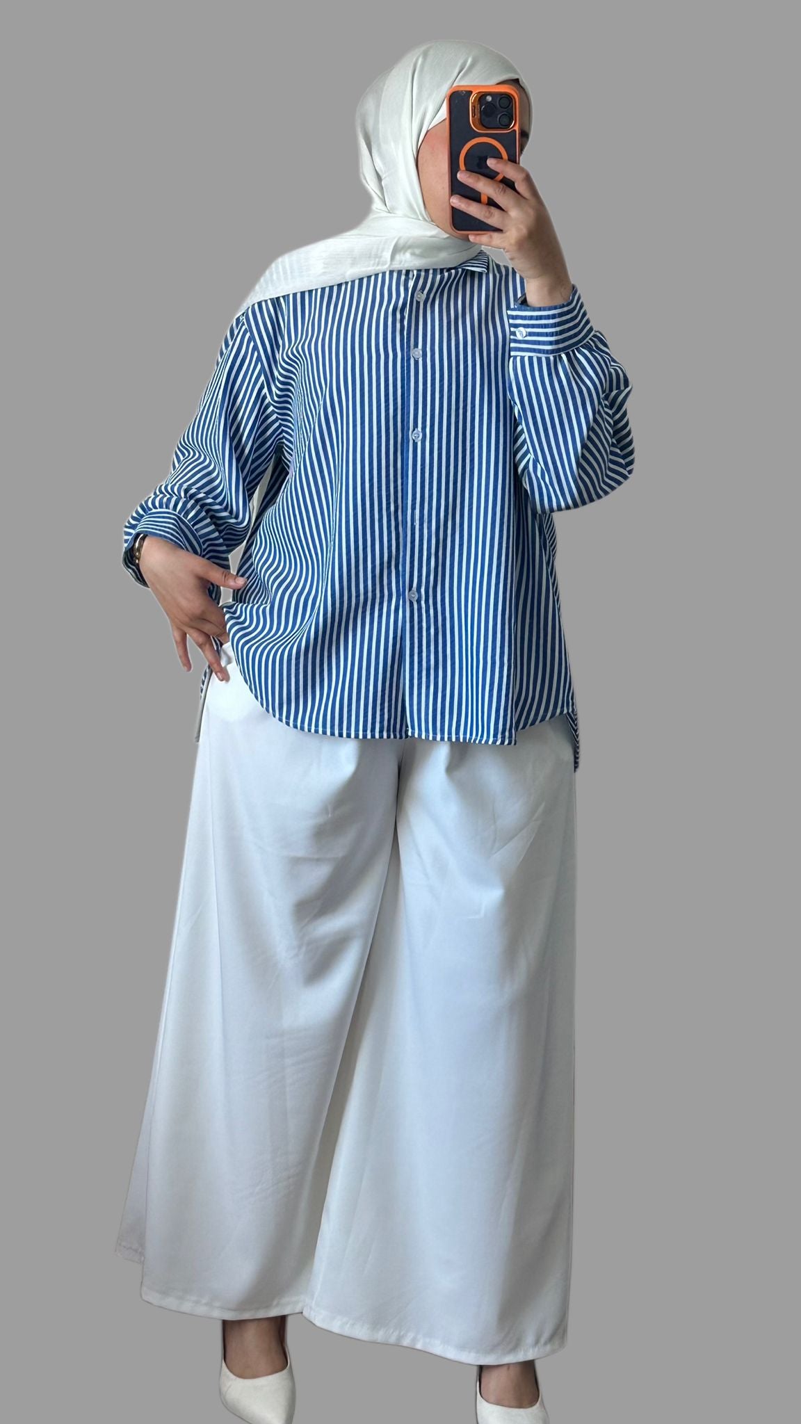 Gestreifte Bluse mit weitem hosen-look