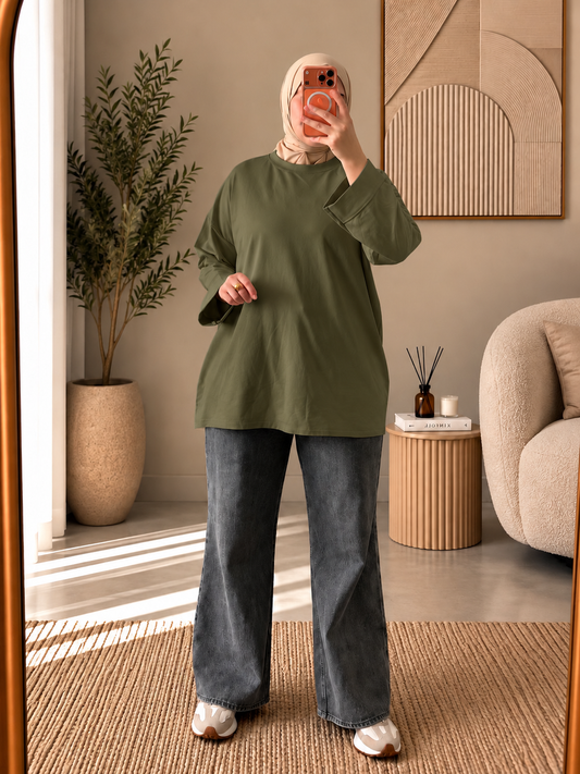 LINA oversize-langarmshirt in grun