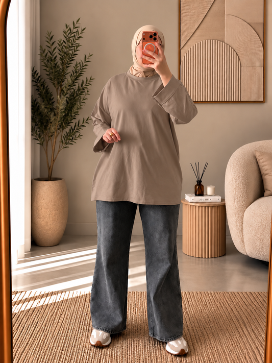 LINA oversize-langarmshirt in  Taupe