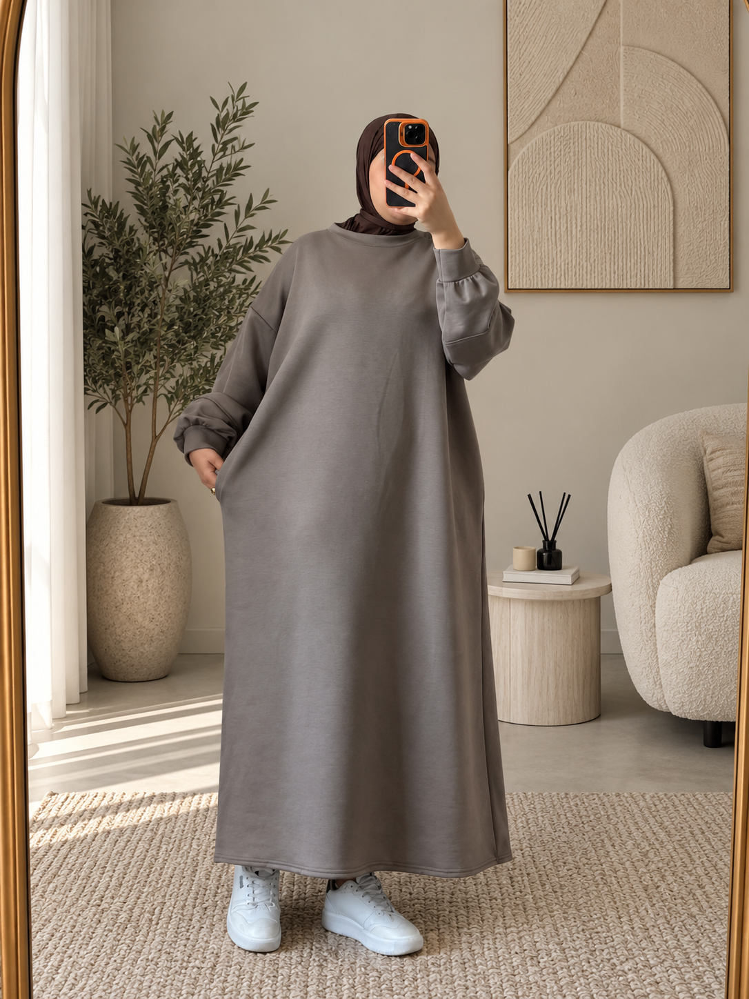 Oversize sweatkleid taupe