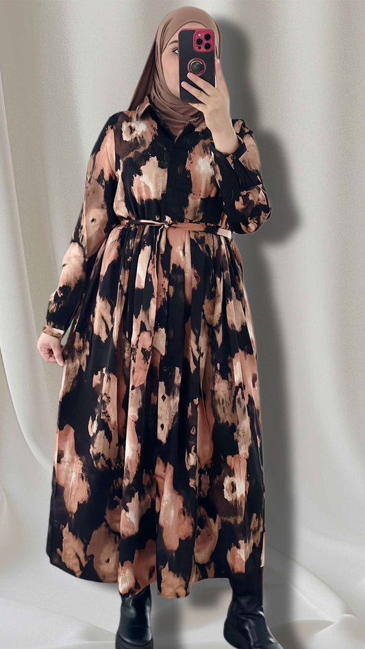 YARA Maxikleid mit Naturfarben-Print