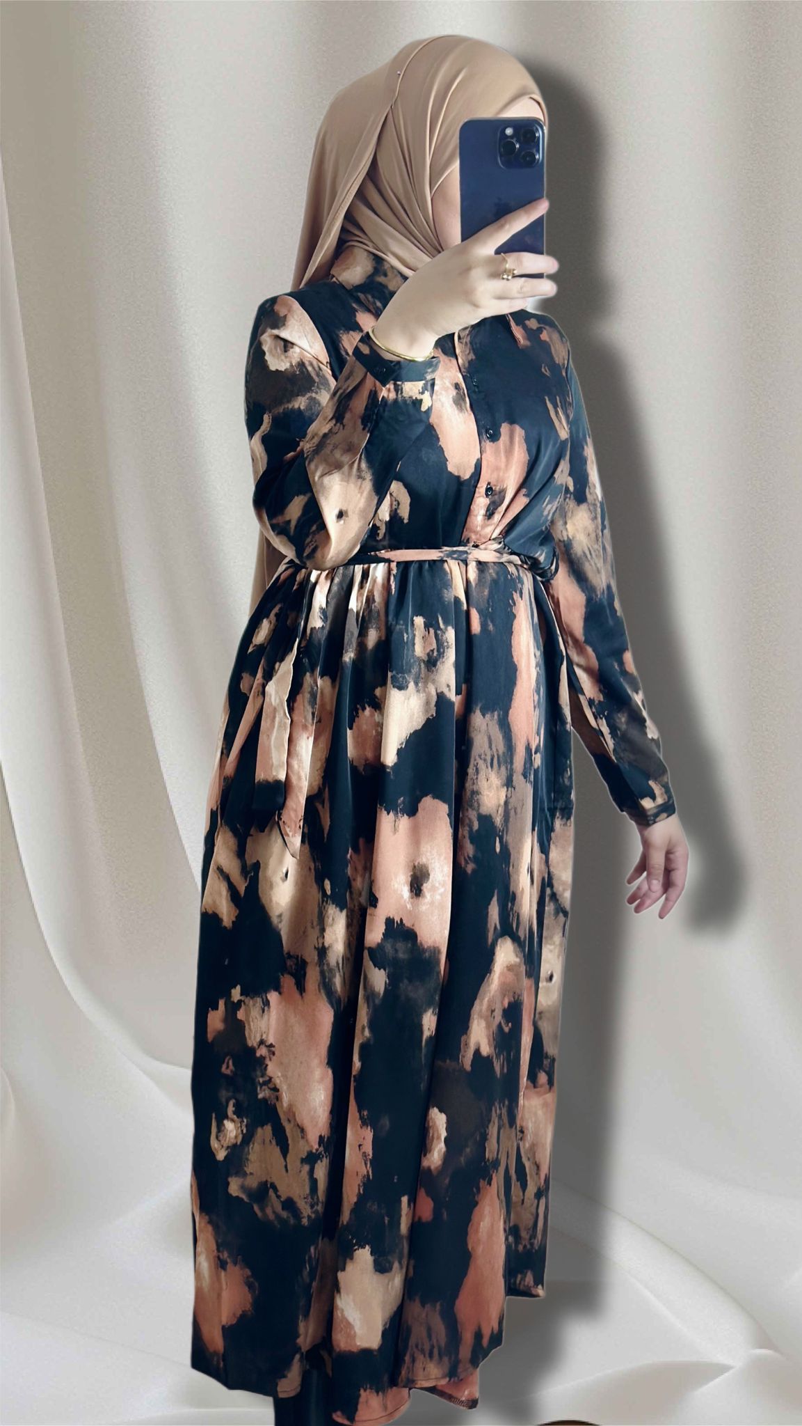 YARA Maxikleid mit Naturfarben-Print