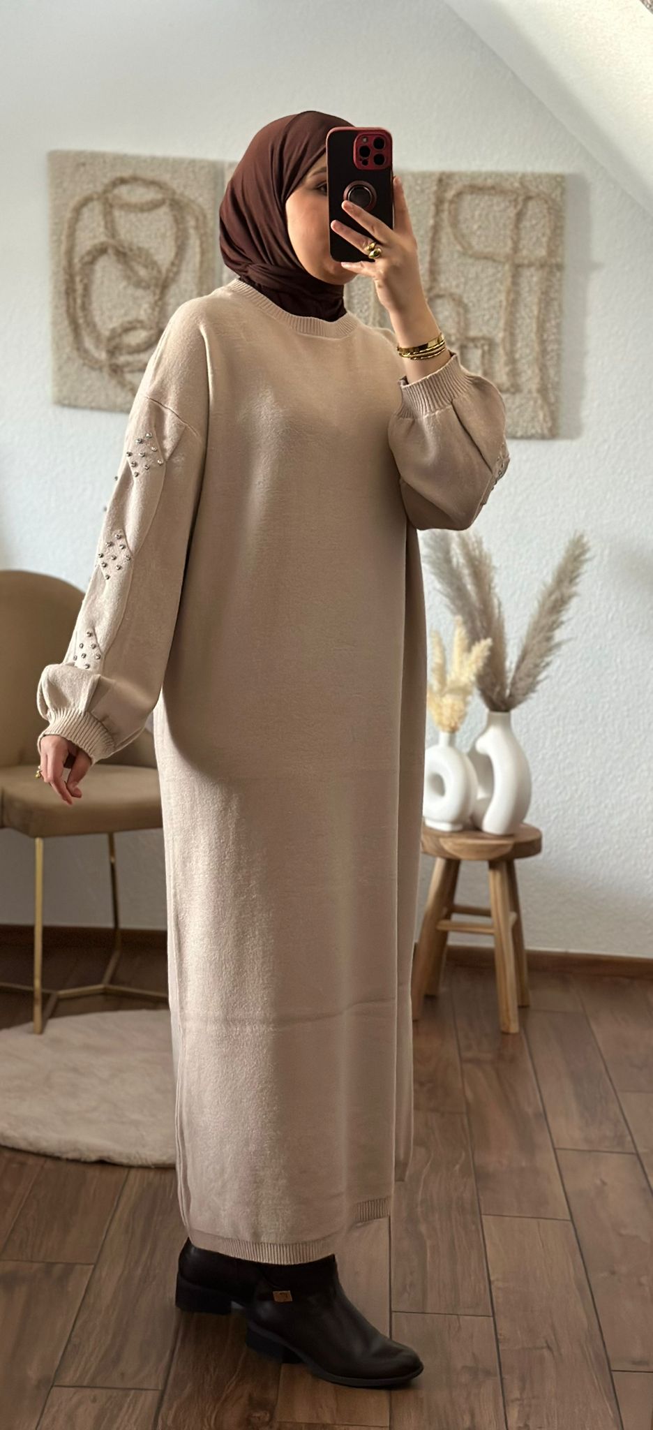 Kleid Mit Ärmel-Details in bieg