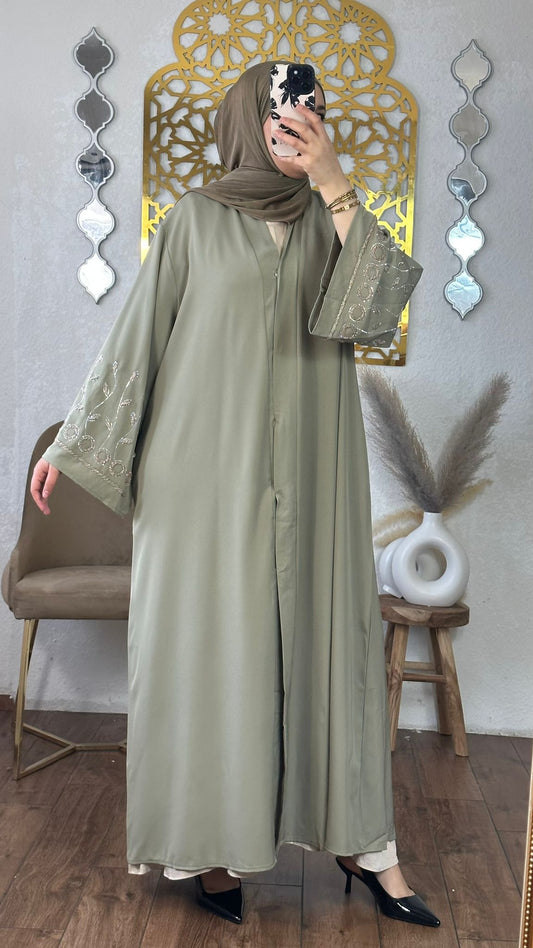 Elegante Abaya mit bestickten ärmeln-pistazien