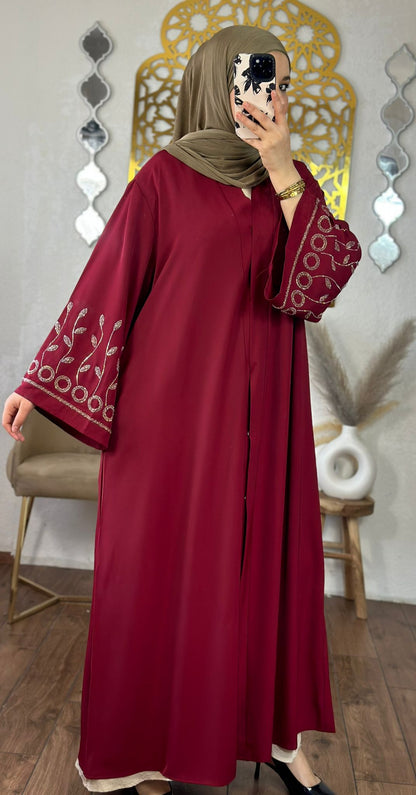 Elegante abaya mit bestickten ärmeln-Rot