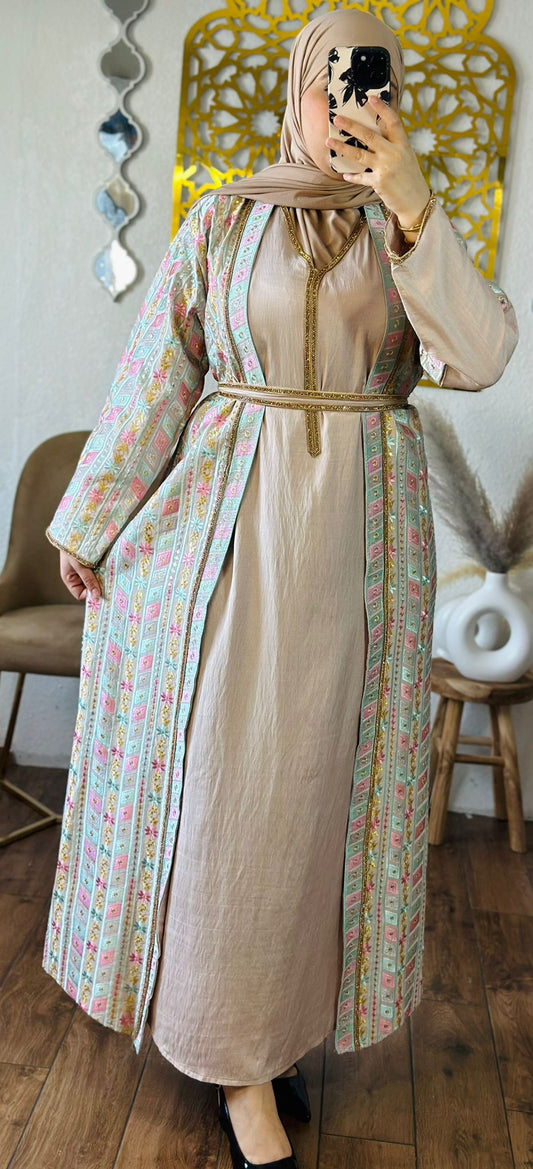 Elegante Rosegold Abaya mit floral stickerei