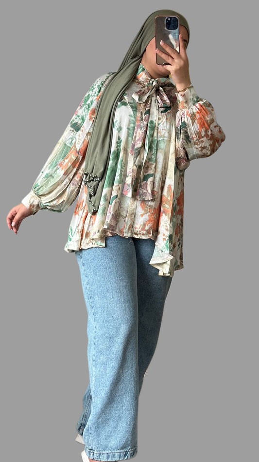 Yassmin elegante Bluse mit munster und Schleife-stilvoll