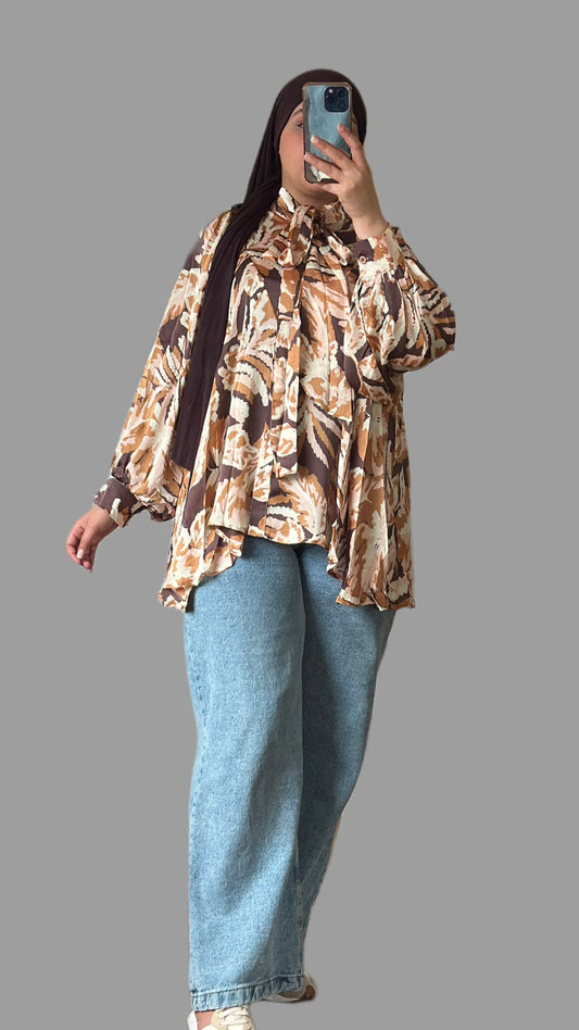 Yassmin Elegante Bluse mit Muster und schleife