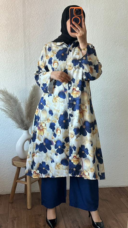 elegante zweiteiler set in der farbe blau