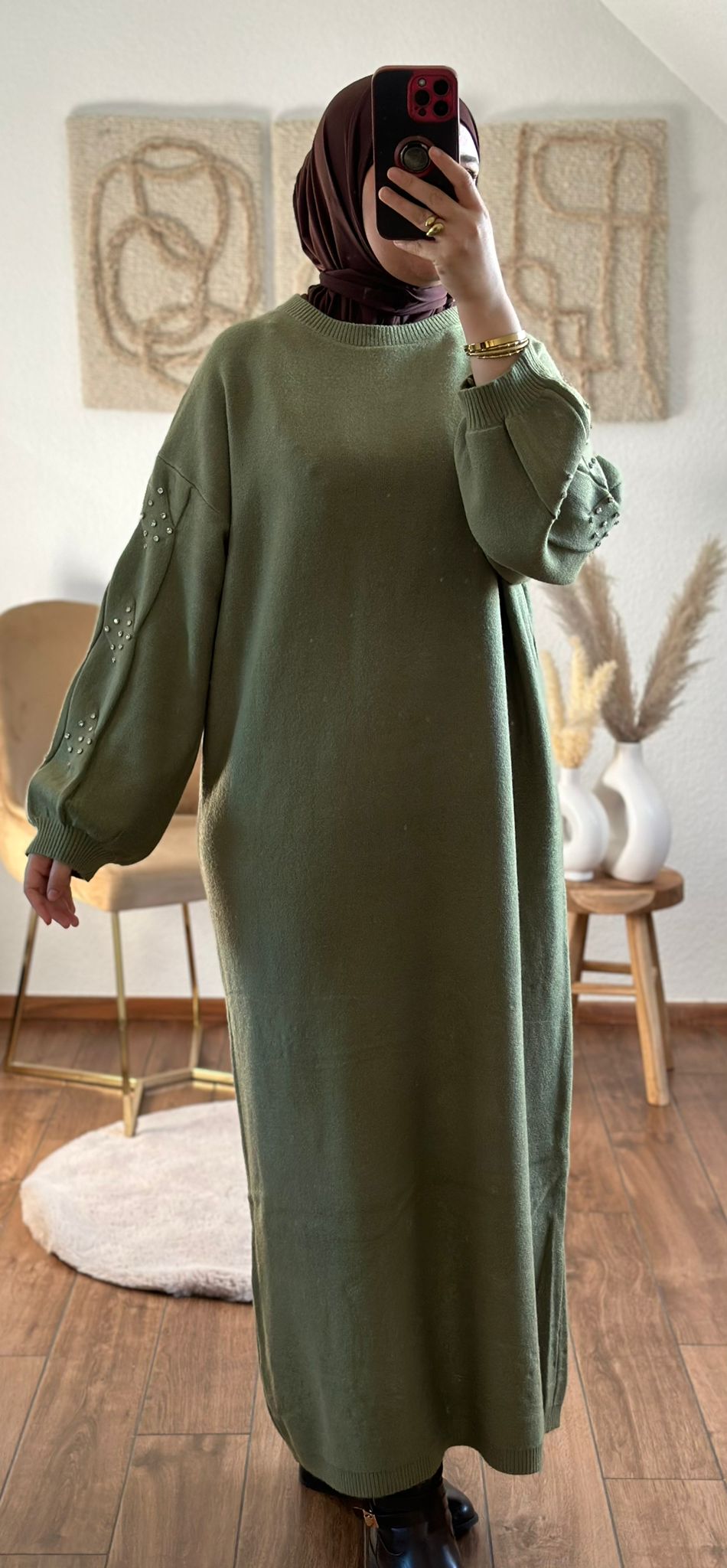 Kleid Mit Ärmel-Details in grun